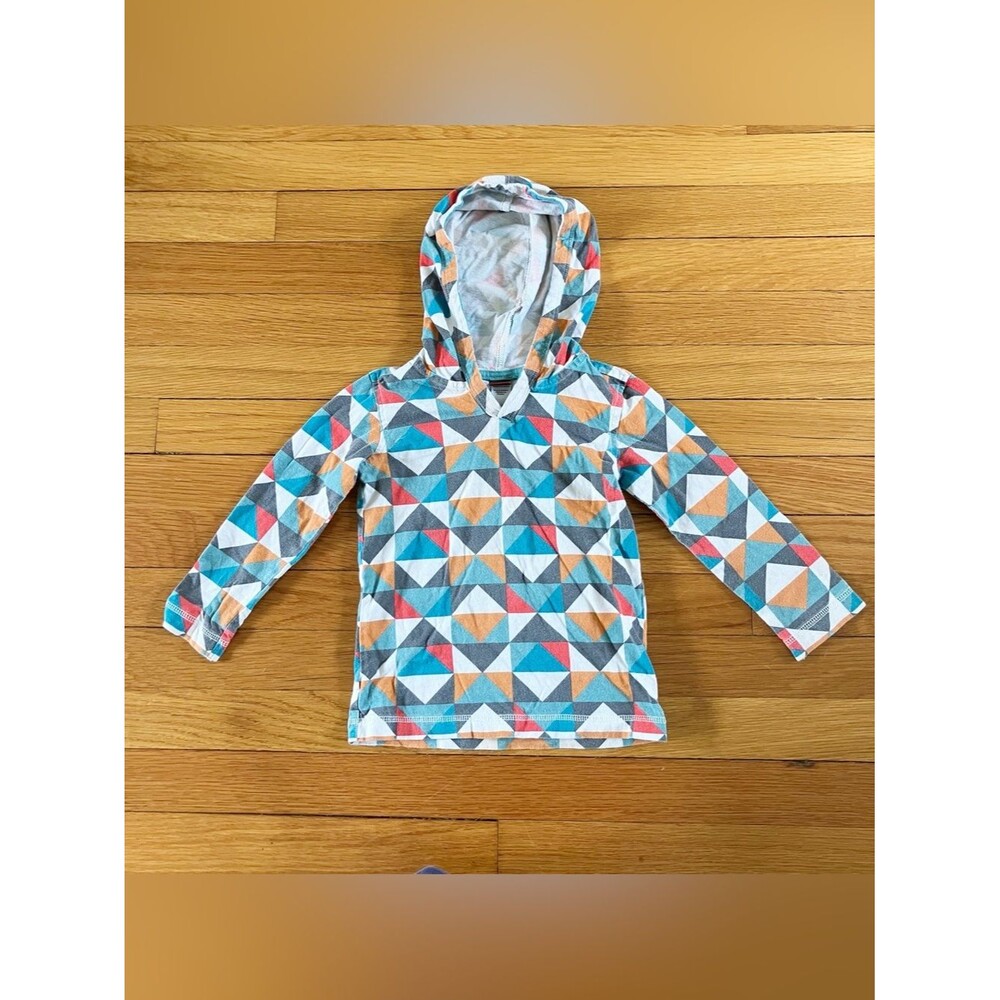 Tea Collection Teal Orange Colorful Geometric Cotton Hoodie Long Sleeve 3T